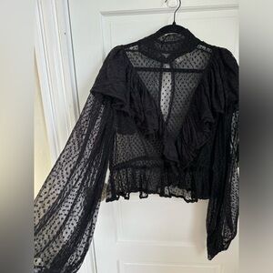 ASOS - Black Victorian Style High Neck Lace Blouse - Women’s Size 14